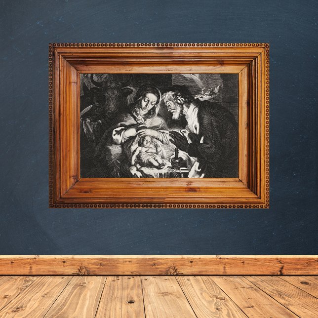 Christliche katholische Weihnachtskrippe Szene Man Poster (Vintage Religious Christian Catholic Christmas Nativity Scene Baby Jesus in Bethlehem Manger Poster)