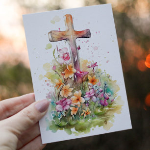 Christliche Kreuz- und Frühlingsblumen Feiertagskarte