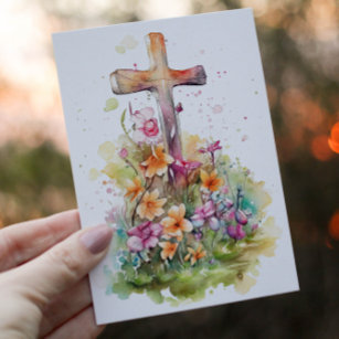 Christliche Kreuz- und Frühlingsblumen Feiertagskarte