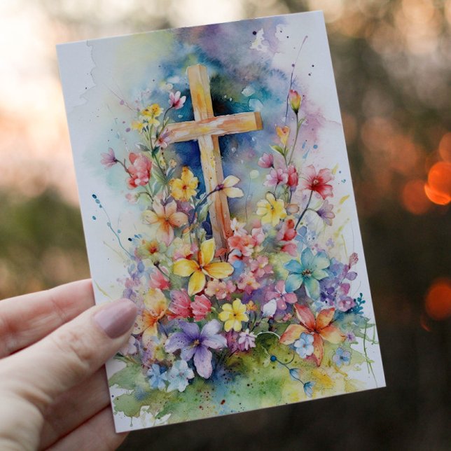 Christliche Kreuz- und Frühlingsblumen Feiertagskarte (Von Creator hochgeladen)