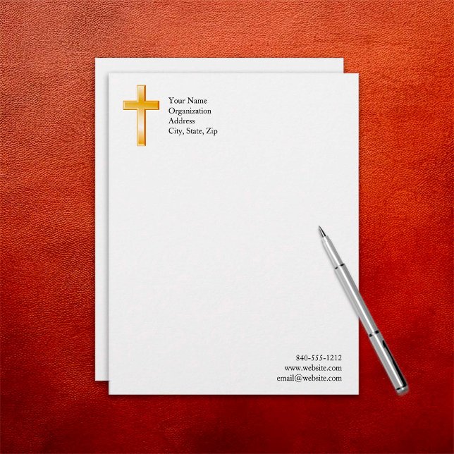 Christliche Kreuzschrift Briefbogen (Customize your stationery with a gold Christian Cross letterhead. )