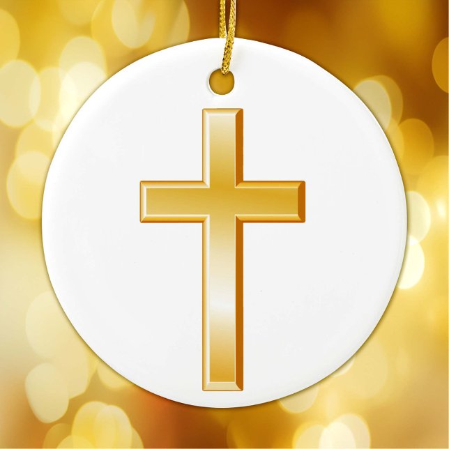 Christliche Kreuzverzierung Keramik Ornament (Gold cross, symbol of Christian faith. Customize with your text. )