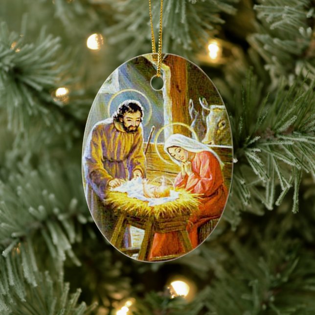 Christliche Krippe Weihnachtsfeier Keramikornament (Baum)
