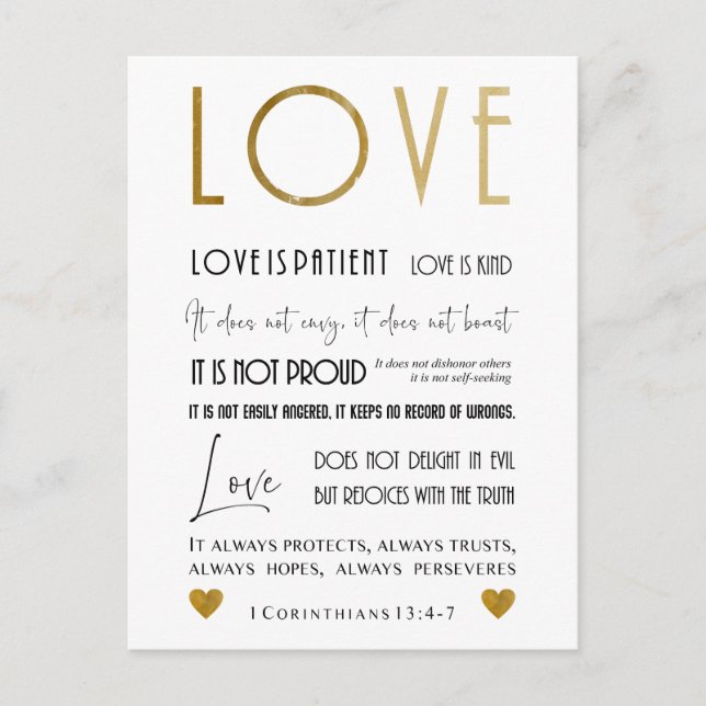 Christliche Liebe Bibel Vers Typografie Chic Postkarte (Vorderseite)