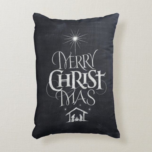 Christliche Merry CHRISTmas Chalkboard-Kalligraphi Zierkissen (Vorderseite(Vertikal))