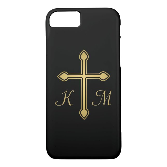 Christliche Mit Monogramm Goldkreuze Schwarz Case-Mate iPhone Hülle (Rückseite)