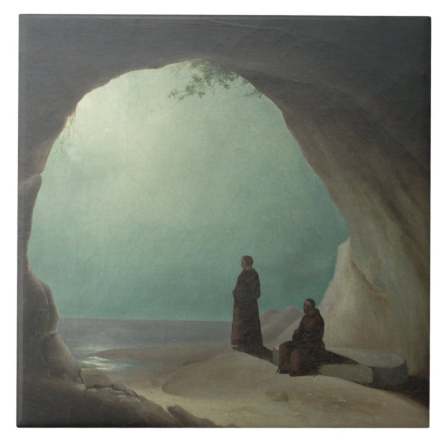 Christliche Mönche in Grotto (von Carl Blechen) Fliese (Vorderseite)
