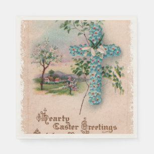 Christliche Ostertücher Blaue Blumen Kreuz Serviette