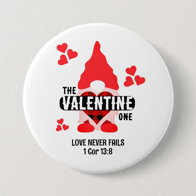 Christliche Paare VALENTINE GNOME Rote Herzen Button (Vorderseite)