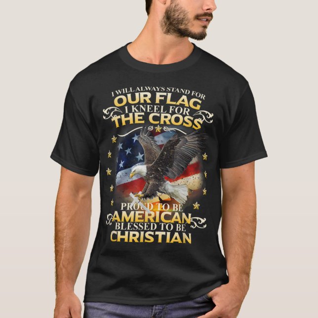 Christliche patriotische amerikanische Flagge T-Shirt (Vorderseite)