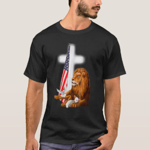 Christliche Patriotische Löwe und Lamm-Kreuztaube T-Shirt