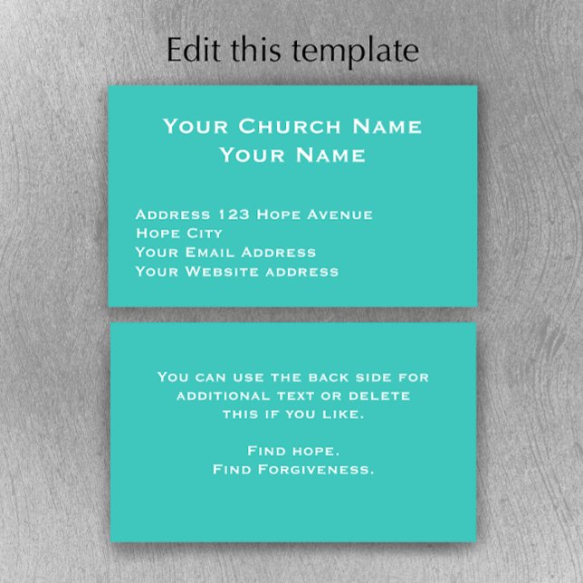 Christliche Pfarrkirche Aqua Green Visitenkarte (Customize this simple modern turquoise aqua Church pastor business card template. 
)