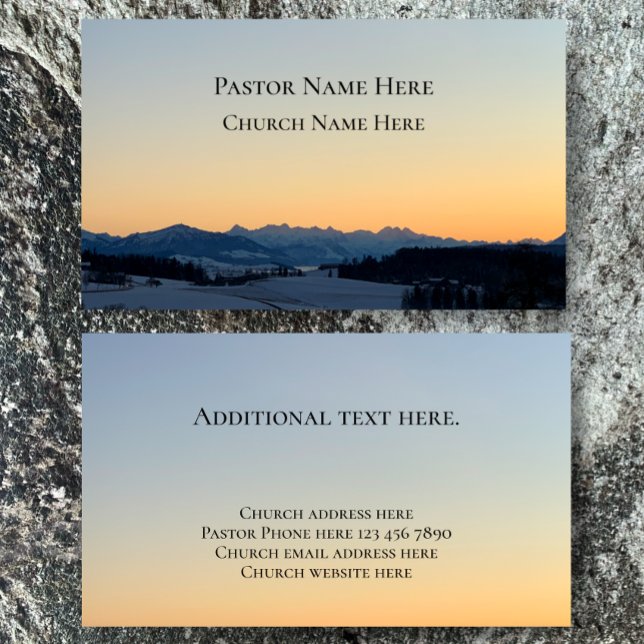 Christliche Pfarrkirche im benutzerdefinierten Tex Visitenkarte (Unique original Swiss mountain sunset photograph pastor church business calling card templates
)