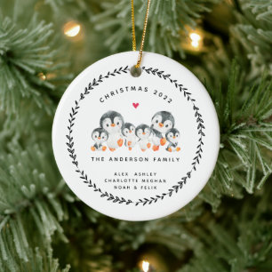 Christliche Pinguinfamilie mit sechs Mitgliedern K Keramik Ornament