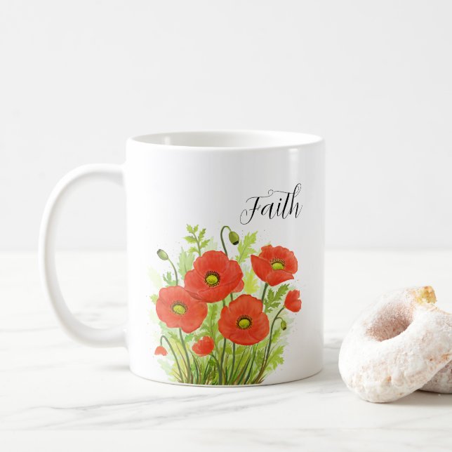 Christliche Religiöse Rote Pfoten Aquarellblume Kaffeetasse (Mit Donut)