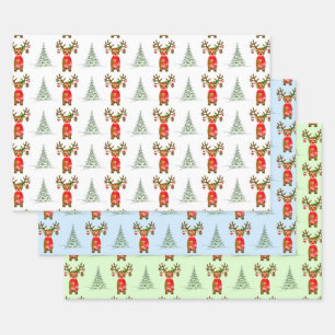 Christliche Rentiere und Pinienbäume Geschenkpapier Set