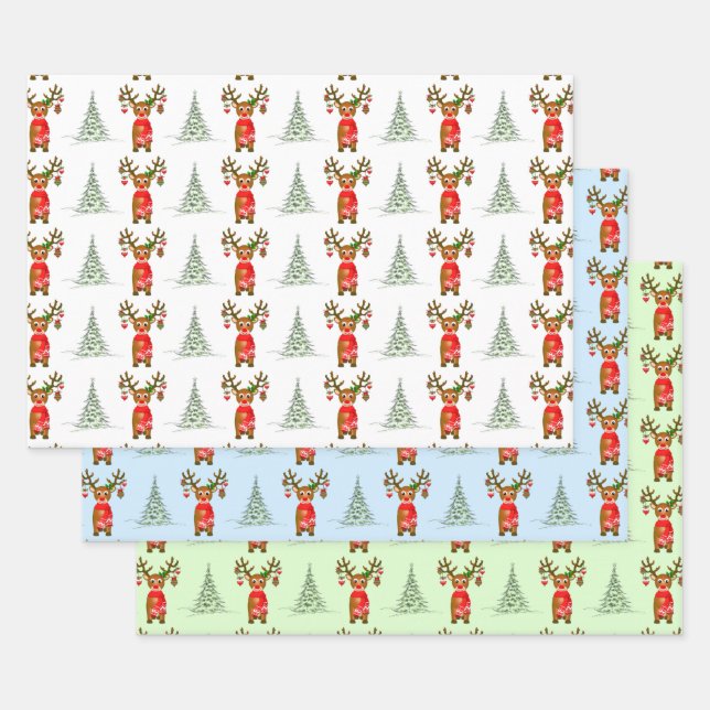 Christliche Rentiere und Pinienbäume Geschenkpapier Set (Set)