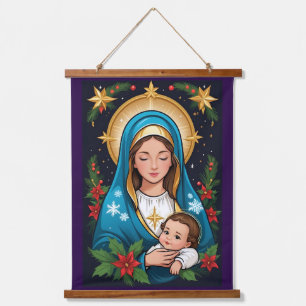 Christliche römisch-katholische Jungfrau Mary Weih Wandteppich Mit Holzrahmen