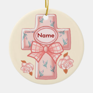 Christliche Rosa Bow Cross Ornament