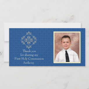 Christliche Royal Blue Damask Foto Card Dankeskarte
