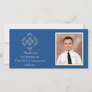 Christliche Royal Blue Damask Foto Card Dankeskarte