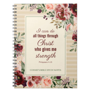 Christliche Schrift Burgunder Floral Personalisier Notizblock