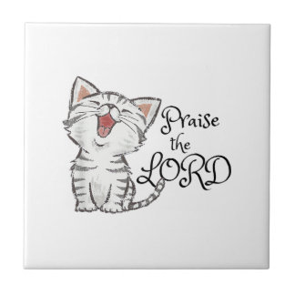 Christliche Schrift Geschenk mit süßer Katze, Lobt Fliese