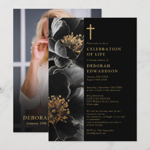 Christliche schwarze und goldene Feier des Lebens  Einladung