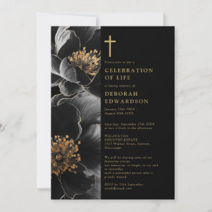 Christliche schwarze und goldene Feier des Lebens Einladung