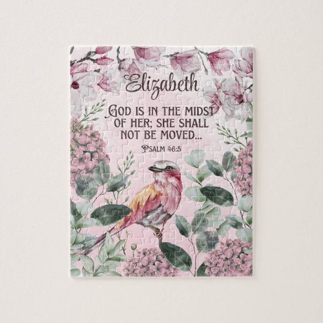Christliche Scripting Wasserfarben Bird-Blume Name Puzzle (Vertikal)