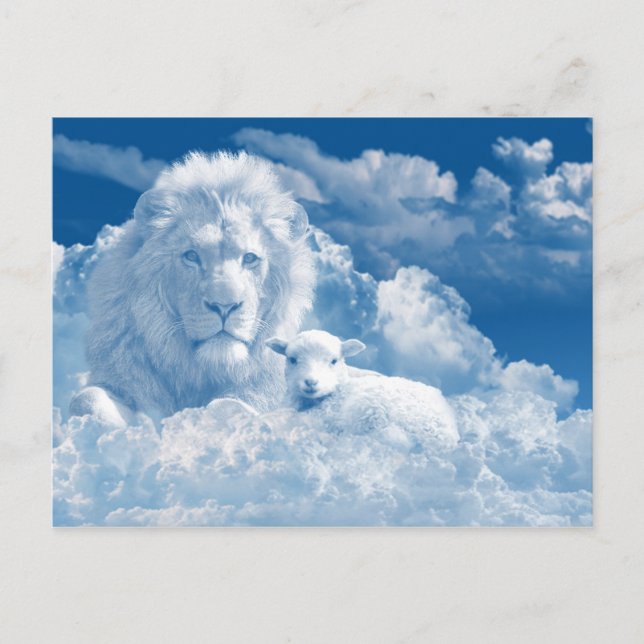 Christliche spirituelle Lion Lamb Wolken Religiöse Postkarte (Vorderseite)