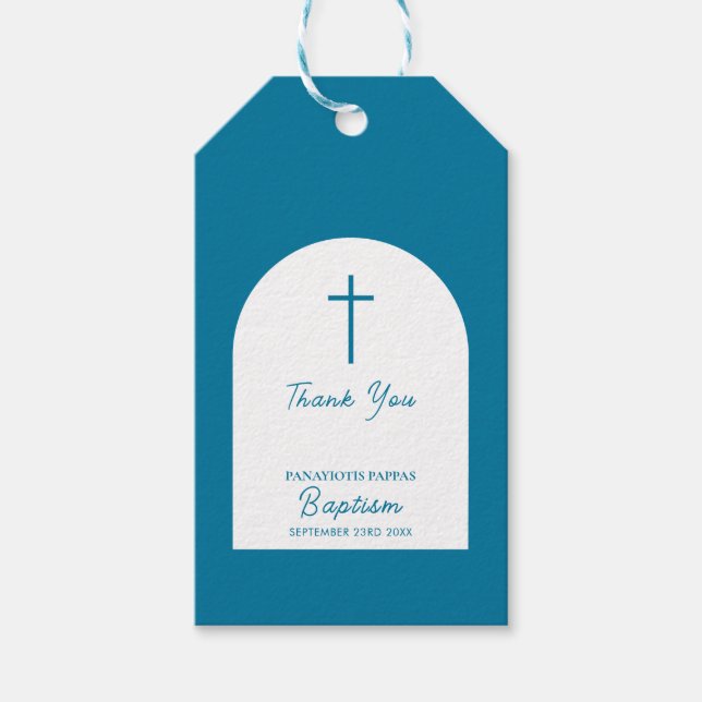 Christliche Taufe Christening Boy Blue Arch Geschenkanhänger (Vorderseite)