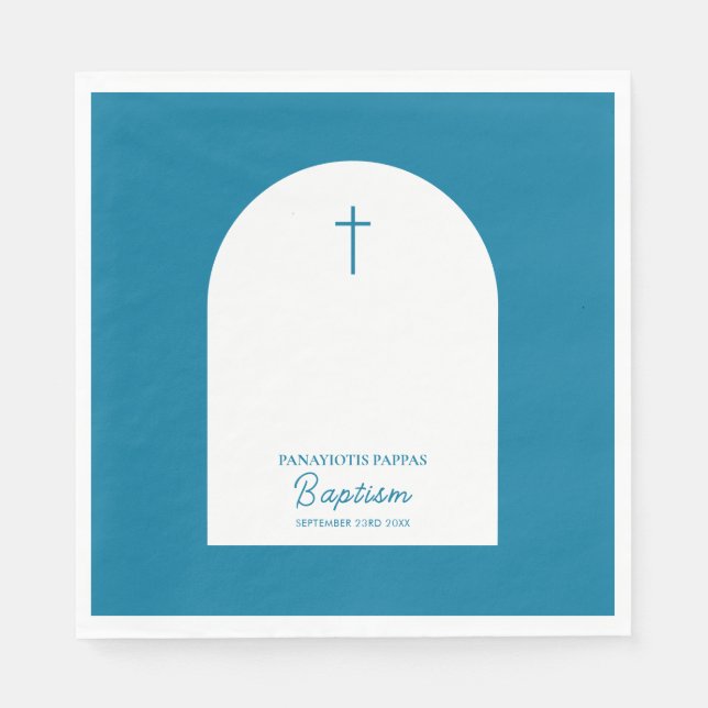 Christliche Taufe Christening Boy Blue Arch Serviette (Vorderseite)