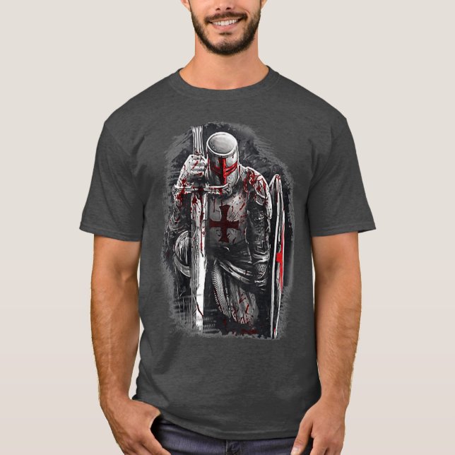 Christliche Templar Ritter Kostüm Rosary Warrior T-Shirt (Vorderseite)