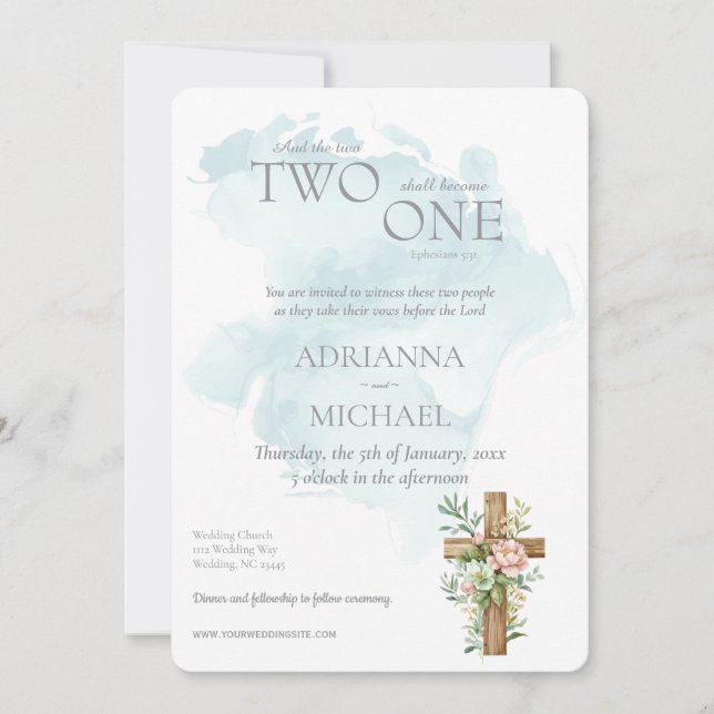 Christliche Two Become One Aquarell Einladung (Vorderseite)