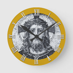 Christliche Uhr, Jesus Christus, Vintages Mosaik Runde Wanduhr
