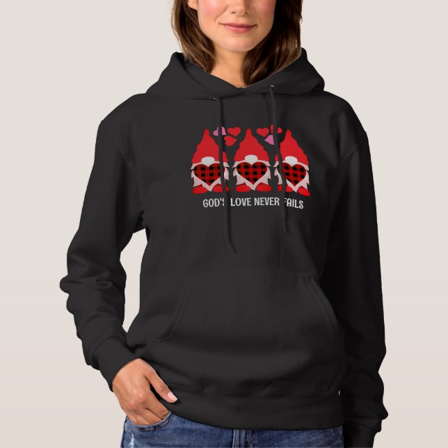 Christliche VALENTINE GNOME-Liebe Versage nie Hoodie (Vorderseite)