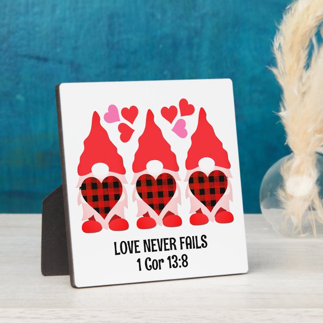 Christliche VALENTINE GNOMES-Liebe Versage nie Fotoplatte (Valentine Gnomes with Christian Bible verse)