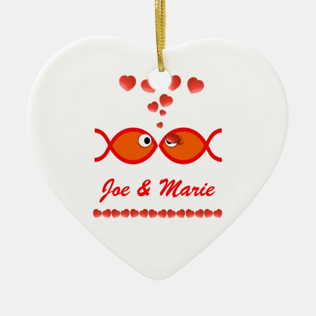 Christliche Valentine-Symbole - orange v1 Keramik Ornament (Vorne)