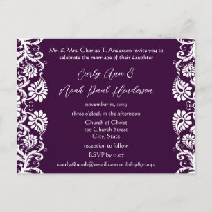 Christliche Vintage-Damask-Hochzeitseinladung Lila Einladungspostkarte
