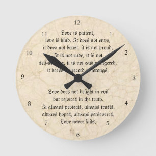 Christliche Vintage-Marmorierte "Liebe Versagt Nie Runde Wanduhr