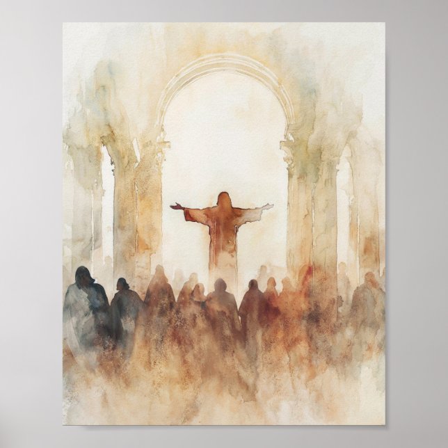 Christliche Wasserfarbenmauer Art Jesus Gottesdien Poster (Vorne)