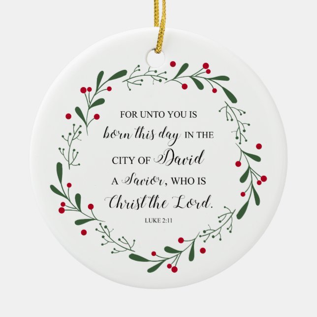 Christliche Weihnachtsbibel Verse Jesus Erretter L Keramik Ornament (Vorne)