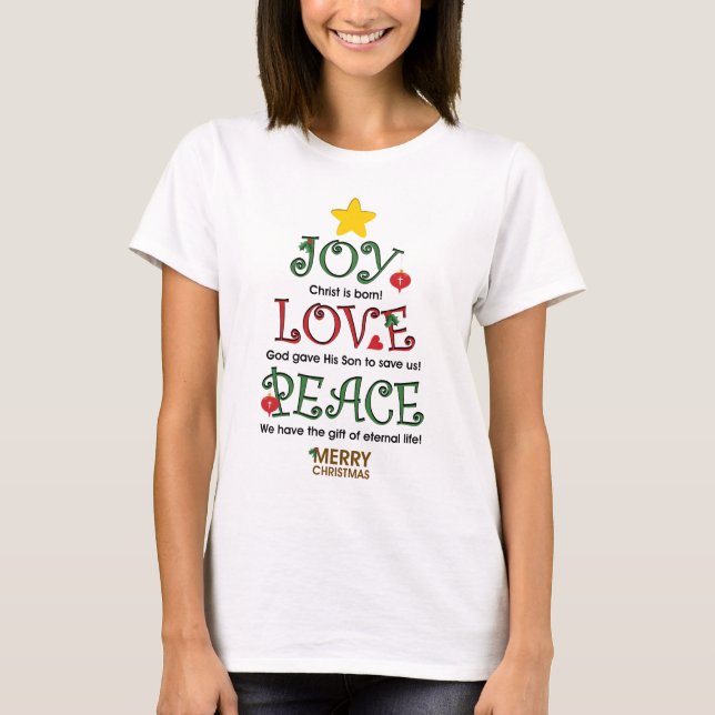Christliche Weihnachtsfreude-Liebe und Frieden T-Shirt (Vorderseite)
