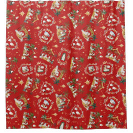 Christliche Weihnachtsgebirgskrippe Rot Duschvorhang