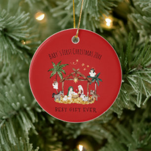 Christliche Weihnachtsgebirgskrippe Rot Keramik Ornament