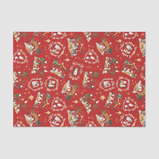 Christliche Weihnachtsgebirgskrippe Rot Seidenpapier (Vorderseite)