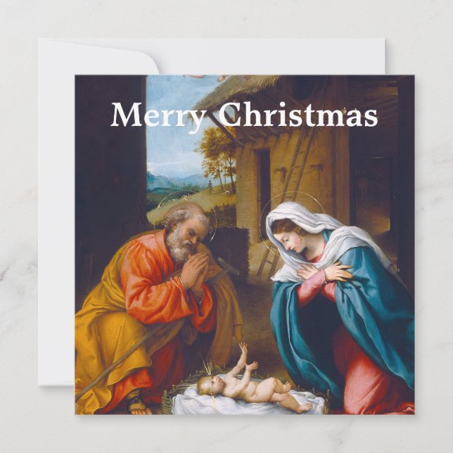 Christliche Weihnachtskrippe Feiertagskarte (Vorderseite)