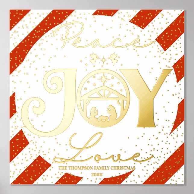 Christliche Weihnachtskrippe Gold Peace Joy Liebe Foliendrucke (Vorderseite)