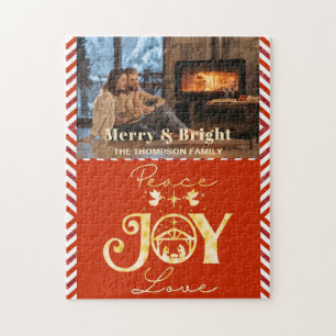 Christliche Weihnachtskrippe Gold R Peace Joy Lieb Puzzle